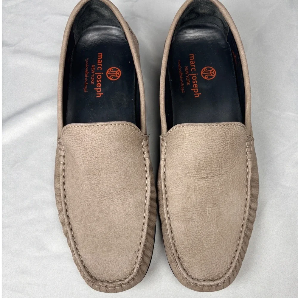 Marc Joseph New York Mens Leather Loafers Taupe Tan Brazil Moccasins Size 10